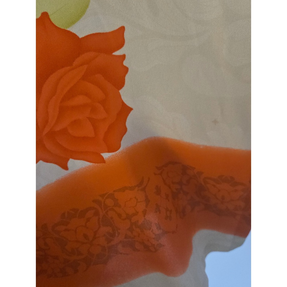 Harari 100% Silk Floral Blouse Hidden Button Cream Orange Size L - Picture 16 of 16